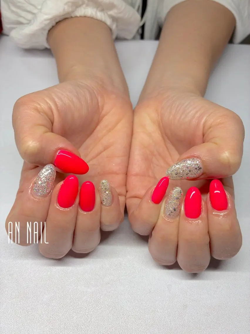 ネイル キラキラネイル 持ち込み ピンク ハンドネイル AN Nailのネイルデザイン