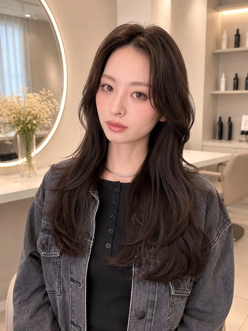 ロング ハッシュカット 韓国風ヘア レイヤーカット Lueur. ／レイヤーカットのヘアスタイル