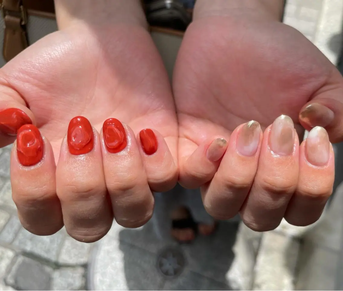 ネイル ミラーネイル ニュアンスネイル オレンジ MH_ Nailのネイルデザイン