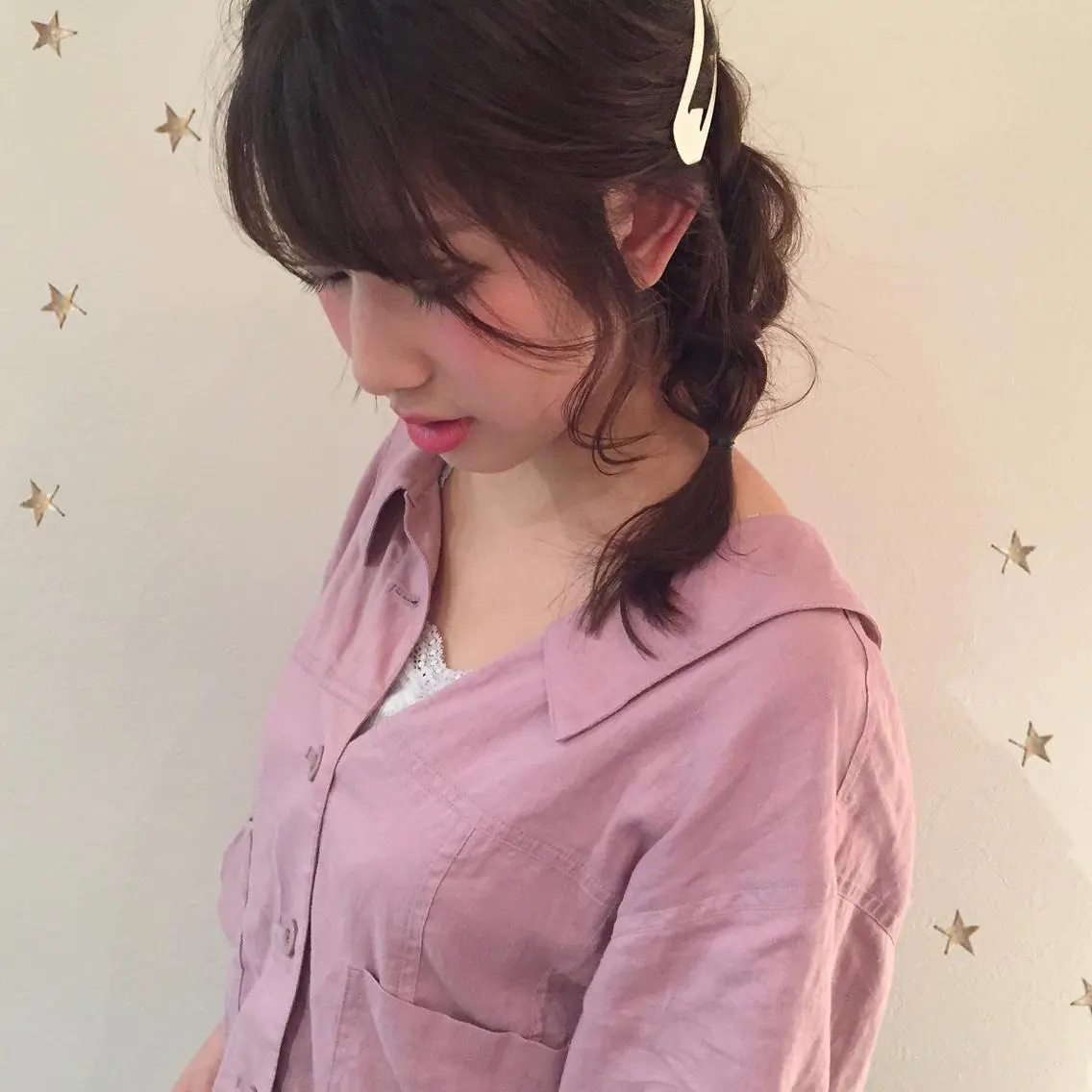 セミロング ヘアアレンジ ハイライト 市川 千夏のヘアスタイル