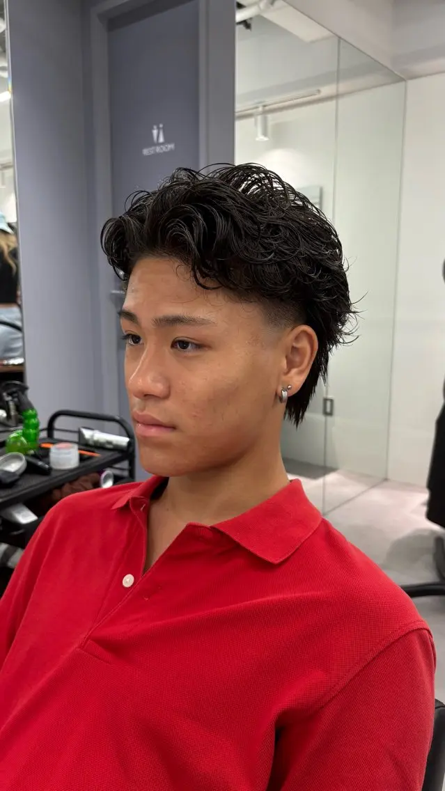 ミディアム パーマ メンズ マレットヘア カット パーマ 高橋 周のヘアスタイル