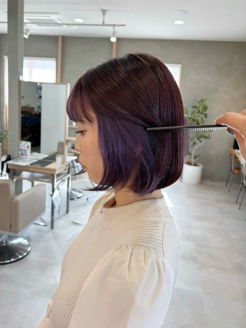 ミディアム パープルカラー カット ヘアカラー トリートメント 真弓 理沙/艶カラーのヘアスタイル