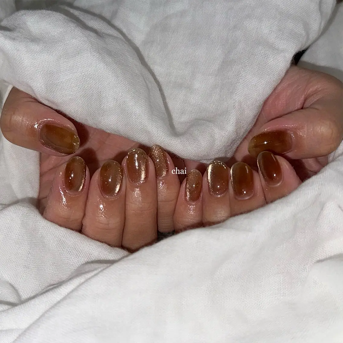 ネイル ブラウン マグネットネイル ワンカラーネイル ハンドネイル chai nail + eye📍鶴橋のネイルデザイン