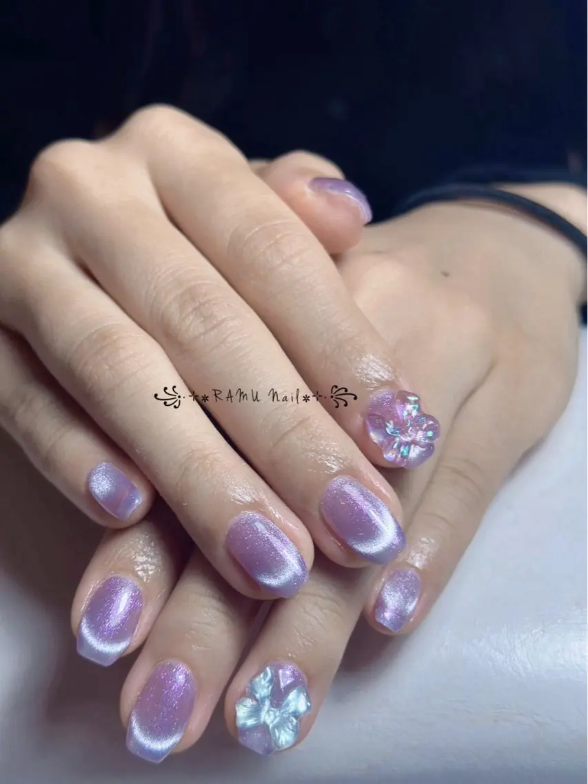 ネイル キラキラネイル マグネットネイル ミラーネイル ピンク 春ネイル ハンドネイル RAMU Nail 恵比寿店のネイルデザイン