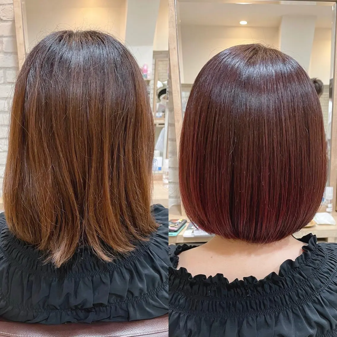 ミディアム カラー ブリーチ ブラウンカラー ブリーチなしカラー ピンクカラー ピンクブラウン 清水 有実子のヘアスタイル