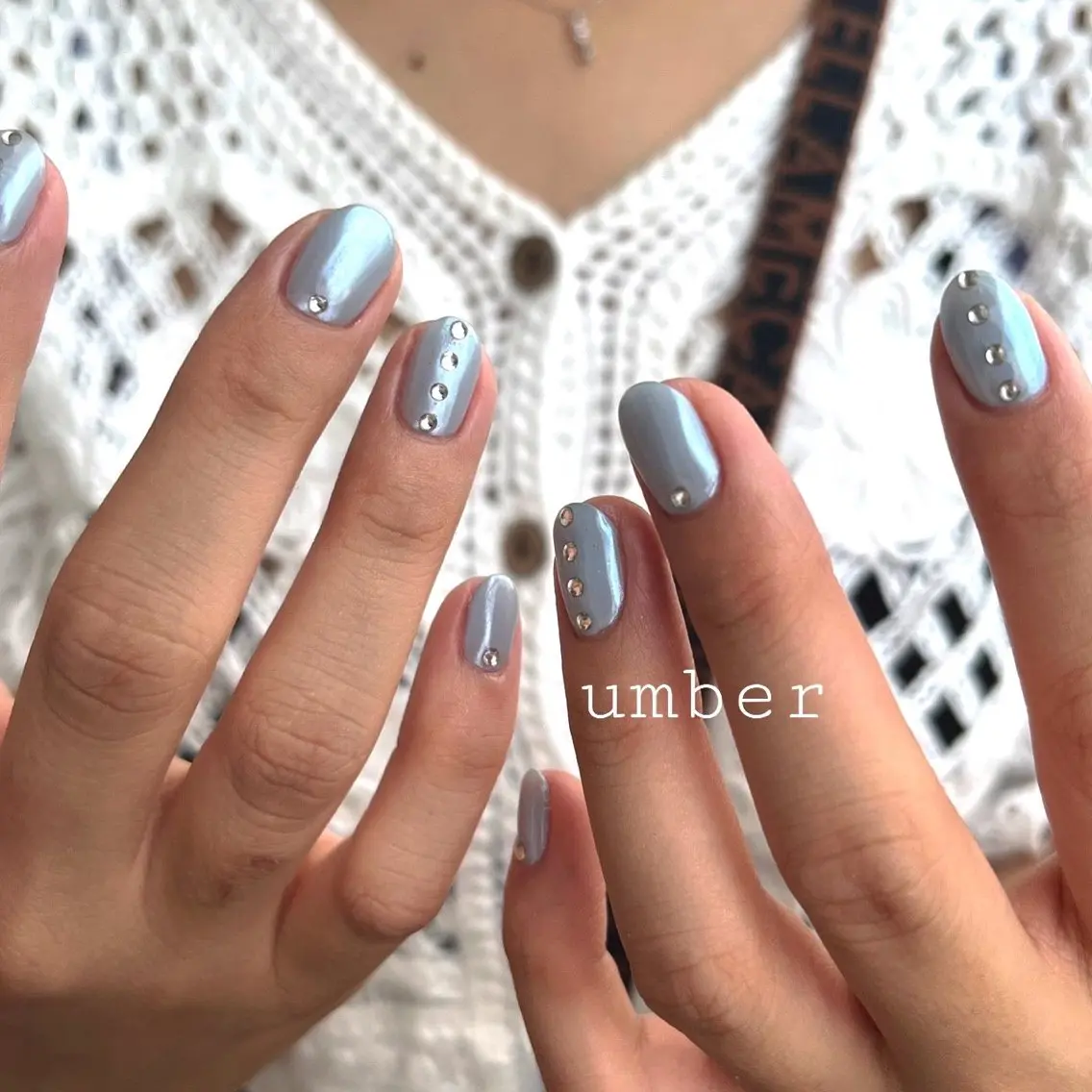 ネイル ミラーネイル ホワイト ハンドネイル umber 三茶1分のネイルデザイン
