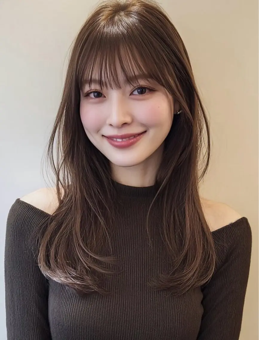 ロング くびれヘア 顔まわりレイヤー 顔周りカット 髪質改善 韓国風ヘア カット ヘアカラー カノエ大濠店 / RIRIのヘアスタイル