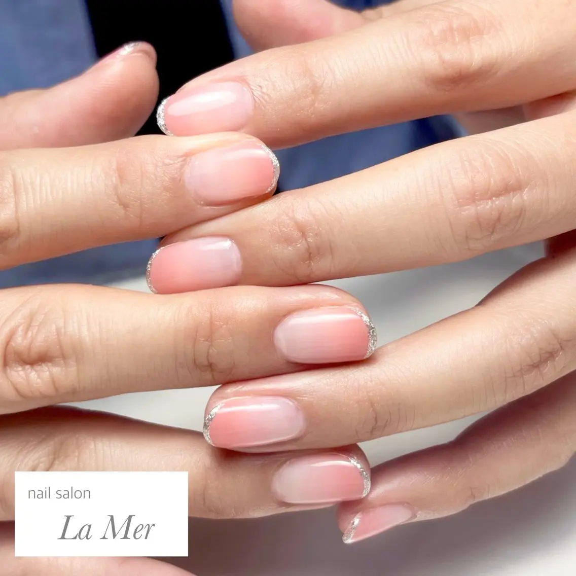 ネイル フレンチネイル グラデーション ラメ(グリッター) ピンク シルバー ハンドネイル nailsalon La Merのネイルデザイン