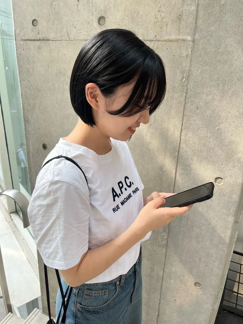 ミディアム カラー ヘアカラー トリートメント 縮毛矯正ボブ&顔まわ レイヤー♡TOMOEのヘアスタイル