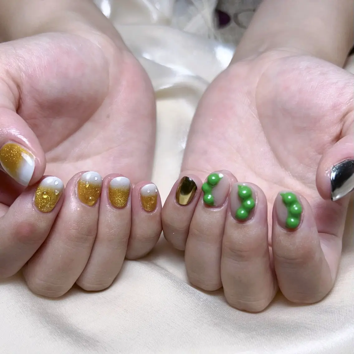 メンズ ネイル メンズ韓国風 アートネイル オーロラネイル ガーリー キラキラネイル ハンドネイル Nail salon 木にいるのネイルデザイン