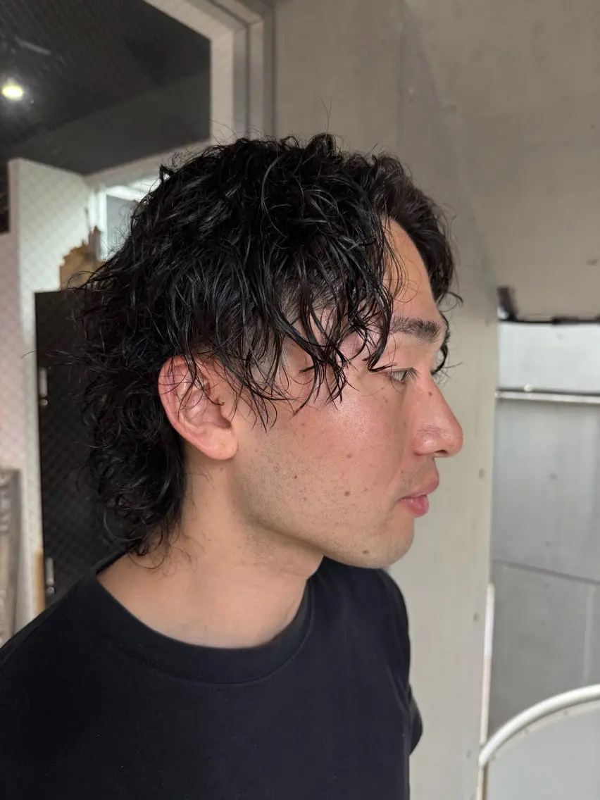 ショート カット パーマ 山影✨バレイヤージュ ハイライト✨メンズ◎のヘアスタイル