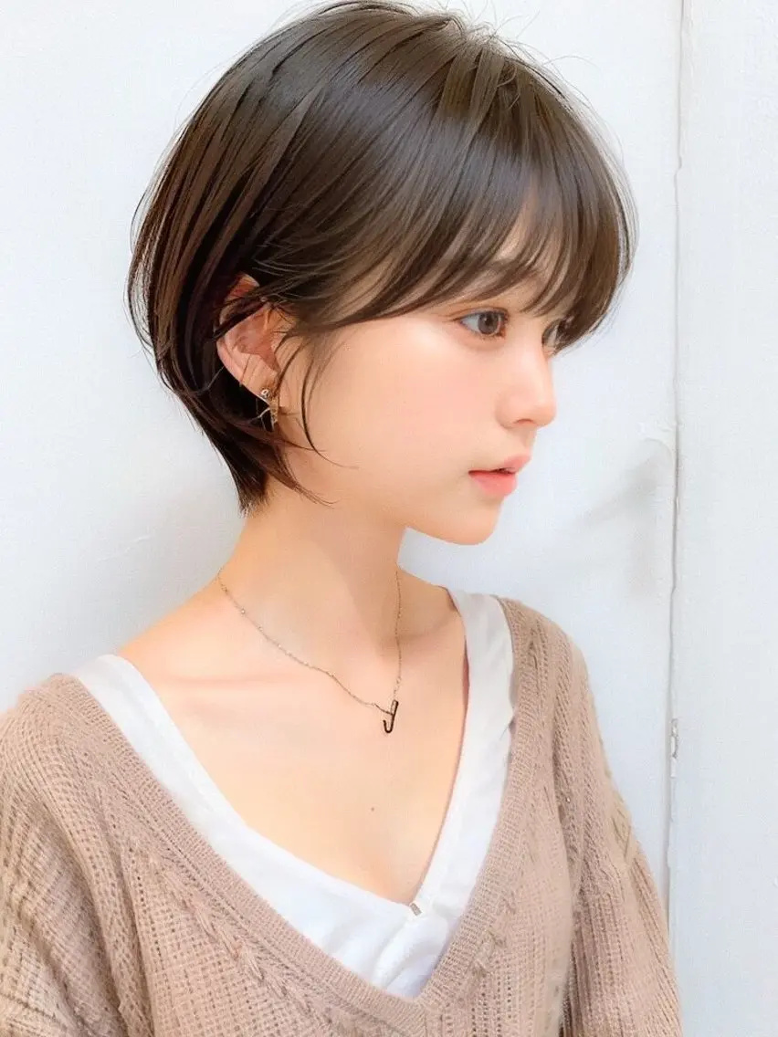 ショート おくれ毛 ショートヘア サイドバング LOVEST Rihoのヘアスタイル