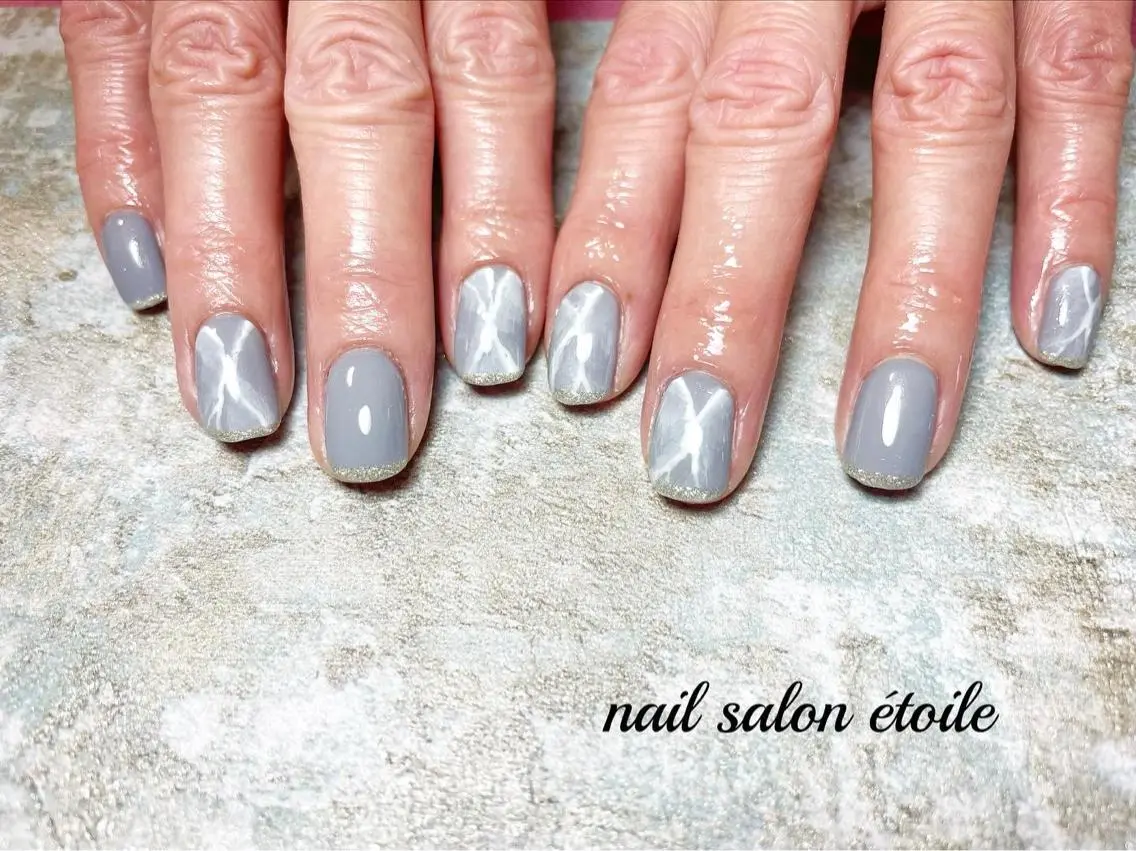 ネイル アートネイル フレンチネイル ジェルネイル ラメ(グリッター) 大理石ネイル(マーブル) ハンドネイル nail salon étoileのネイルデザイン