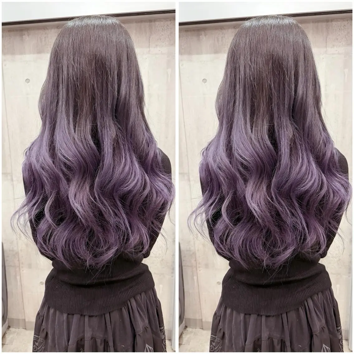 カラー ロング グレージュ ラベンダーカラー ラベンダーグレージュ ラベンダーグレー ヘアカラー トリートメント Crystal 船橋のヘアスタイル