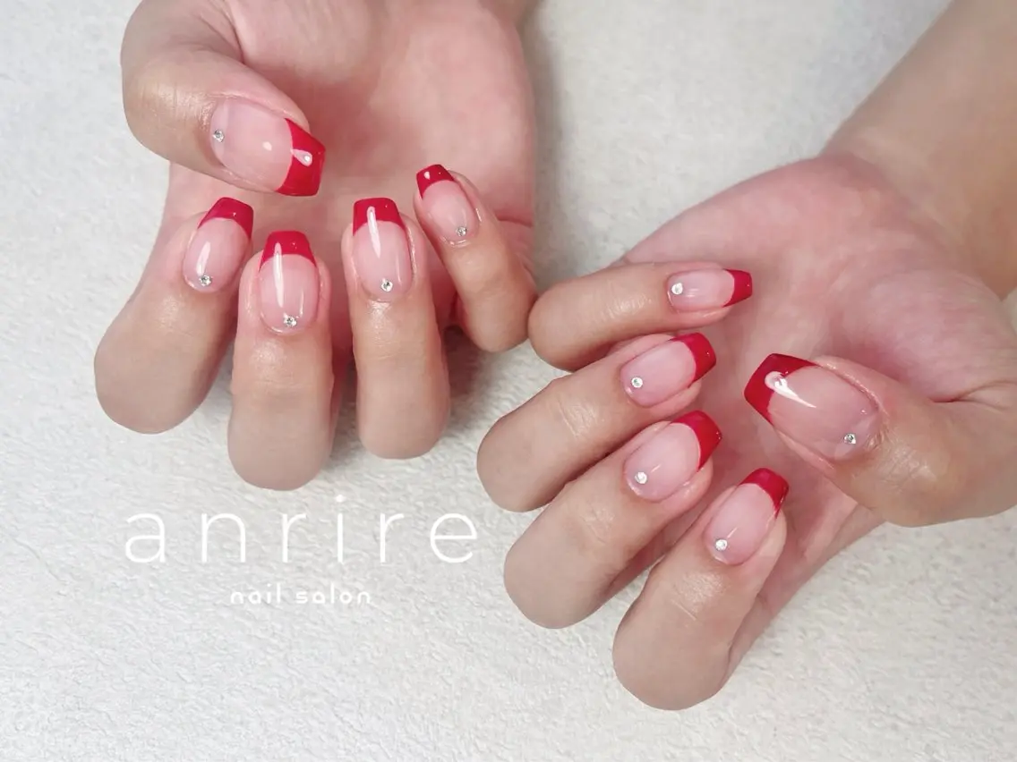 ネイル ボルドー フレンチネイル ジェルネイル キラキラネイル パラジェル ハンドネイル nailsalon anrireのネイルデザイン