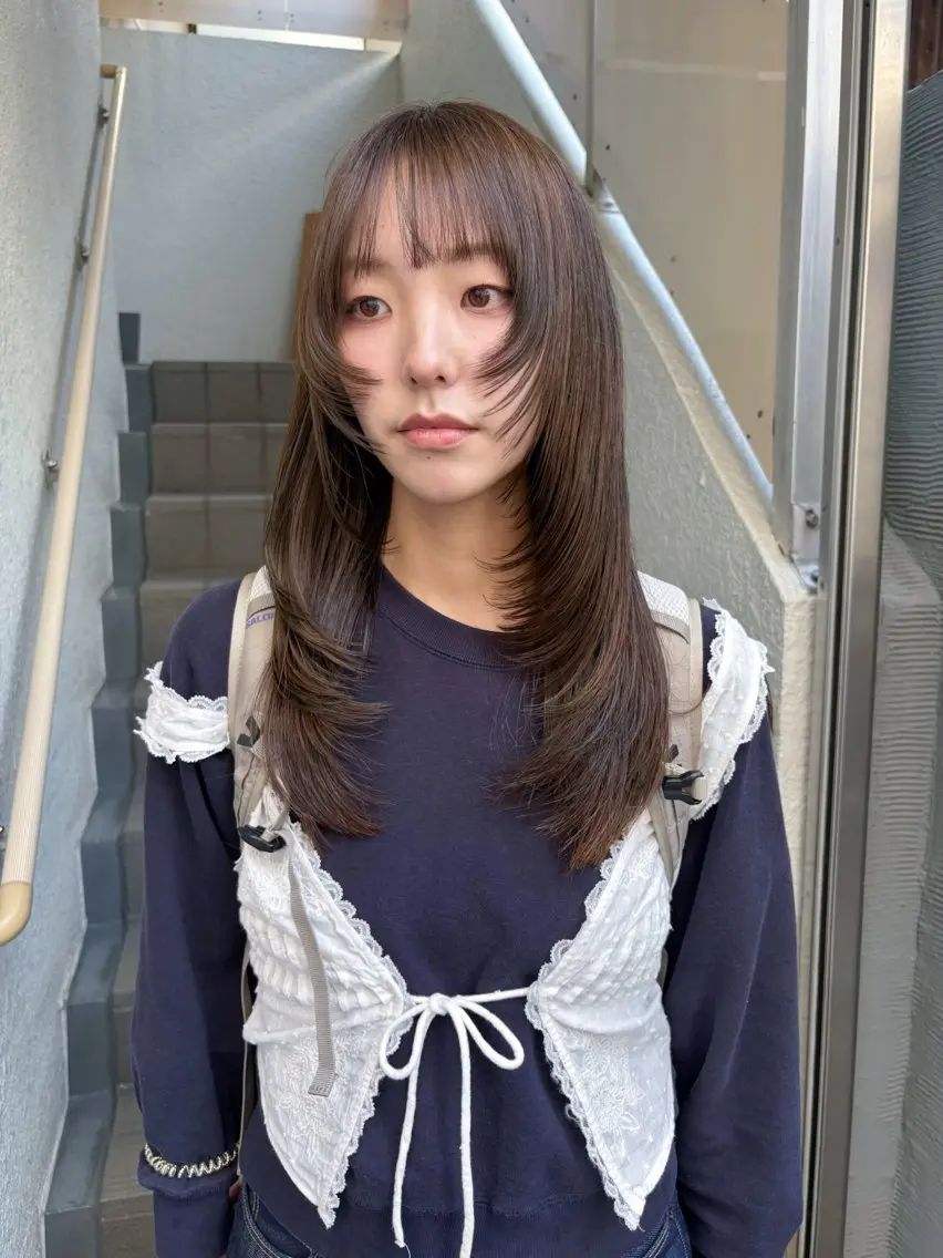 ロング カラー カット ヘアカラー レイヤーカット🍏 オリーブ/ののかのヘアスタイル