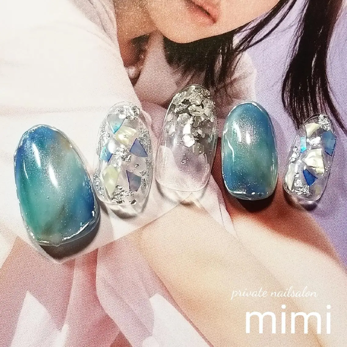 ネイル ブルー 大理石ネイル(マーブル) 博多ネイル ｍｉｍｉのネイルデザイン