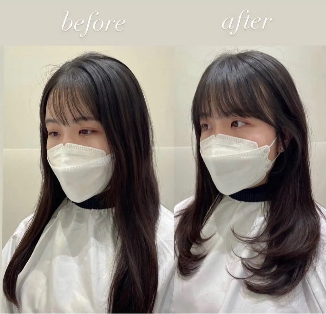 ロング ハッシュカット 韓国風ヘア レイヤーカット カット ヘアカラー トリートメント ❤︎︎韓国ヘア❤︎︎ 𝑺𝒉𝒊𝒉𝒐のヘアスタイル