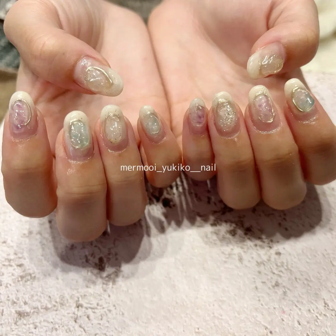 ネイル アートネイル ジェルネイル 韓国ネイル ミラーネイル ニュアンスネイル melumooi nailのネイルデザイン