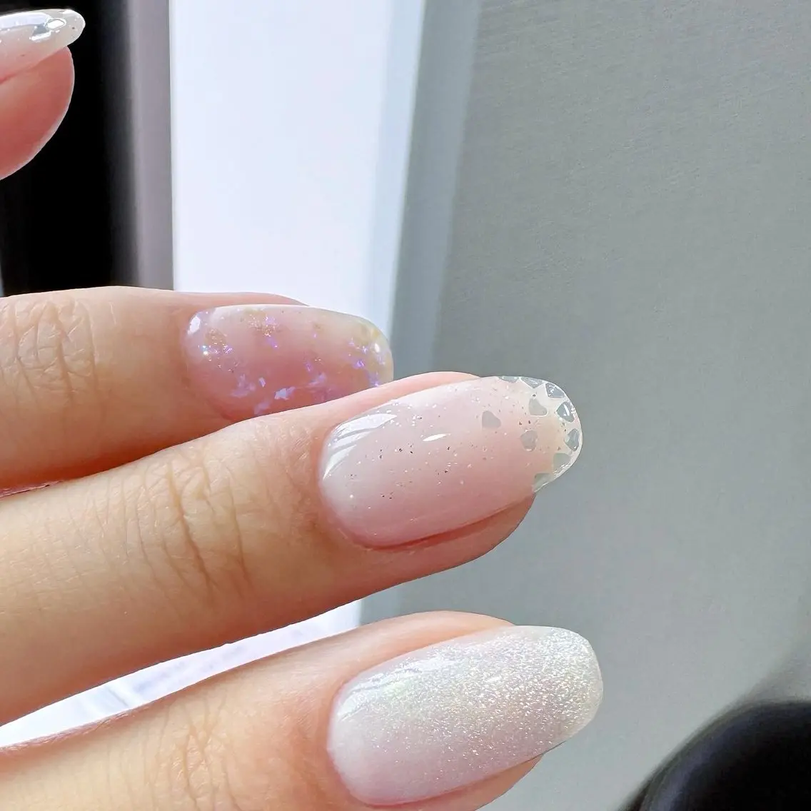 ネイル ブルー クリアネイル ハート シルバー 夏ネイル ハンドネイル pointillé .ayaのネイルデザイン