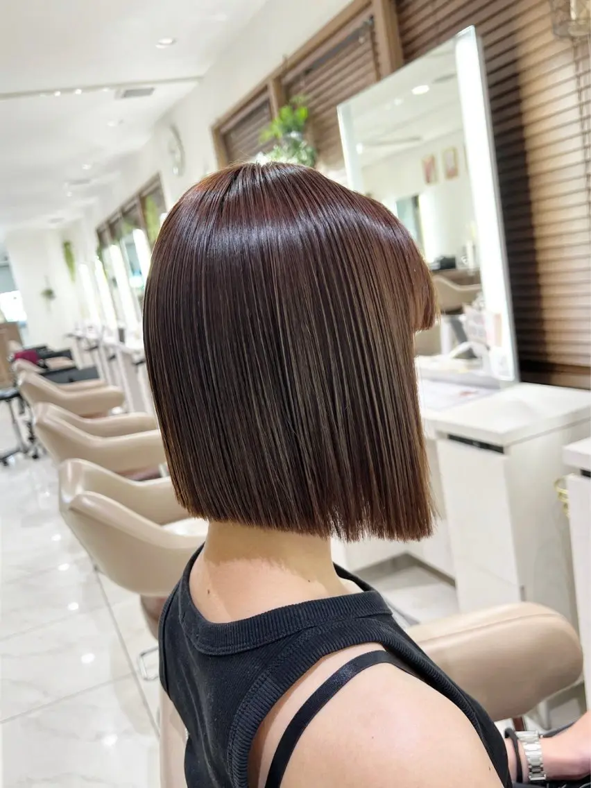 ショート ボブ 髪質改善 カット 縮毛矯正 トリートメント 三箇島陽香/髪質改善 クロスパーマ縮毛矯正のヘアスタイル