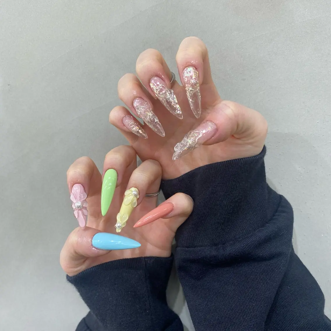 ネイル アートネイル フラワーネイル パステルネイル ぷっくりネイル 春ネイル ハンドネイル GRANDEUR やまだゆう🌼のネイルデザイン