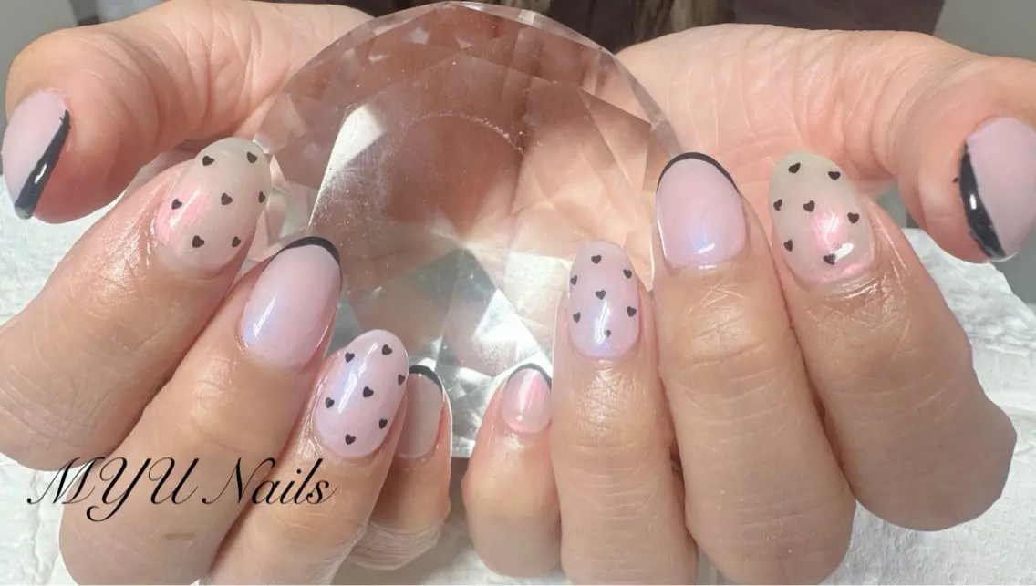 ネイル フレンチネイル ジェルネイル ハート 持ち込み ニュアンスネイル ハンドネイル ニュアンスネイル🌈 MYU Nailsのネイルデザイン
