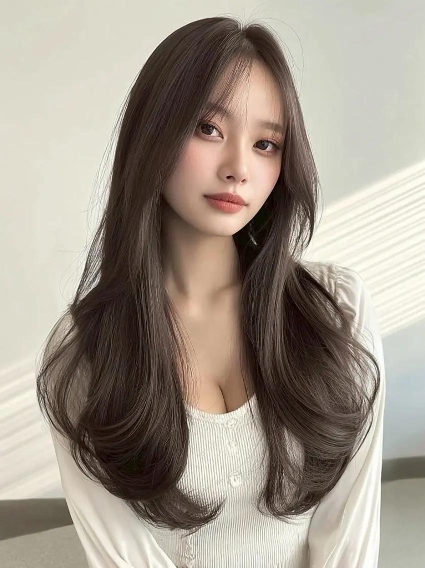 ロング カラー 透明感カラー くびれヘア 顔周りカット ヨシンモリ 韓国風ヘア カット ヘアカラー トリートメント レイヤーカット/ 透カラー/ソラのヘアスタイル