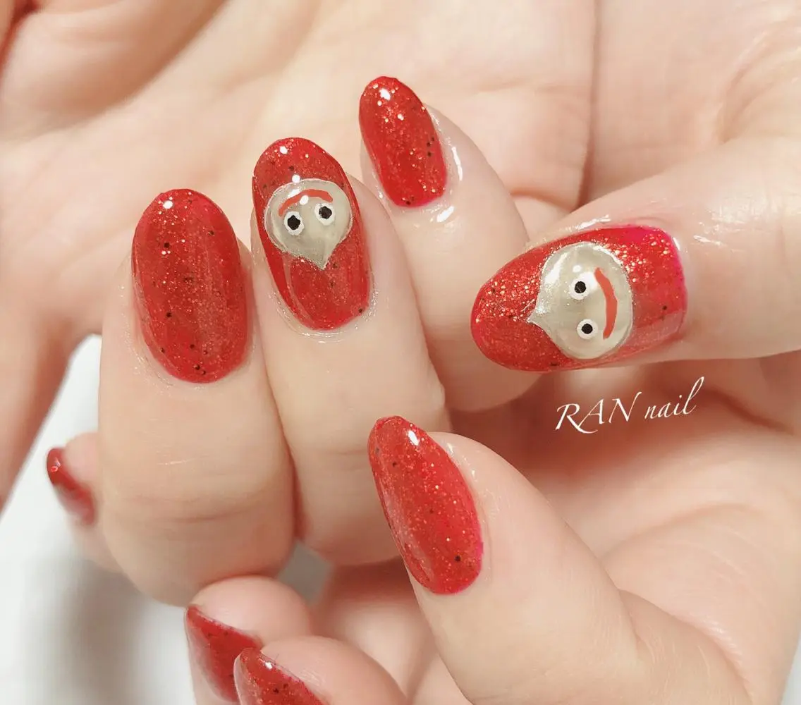 ネイル フットネイル キラキラネイル オフィスネイル 赤色 春ネイル ハンドネイル フットネイル RAN nailのネイルデザイン