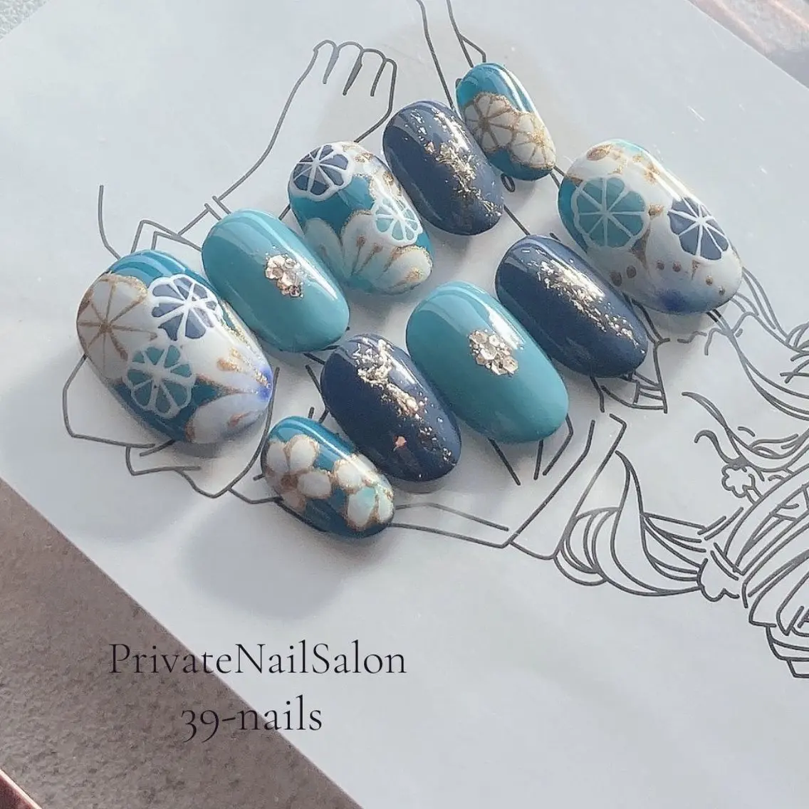 ネイル ブルー 成人式 ブライダルネイル ハンドネイル 39-nails EharaMikuのネイルデザイン