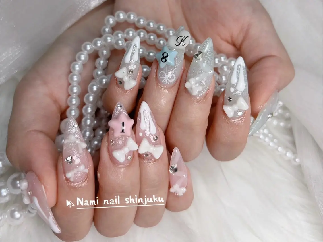 ネイル 長さ出し ガーリー 韓国ネイル ロングネイル 持ち込み ハンドネイル Nami nail salonのネイルデザイン