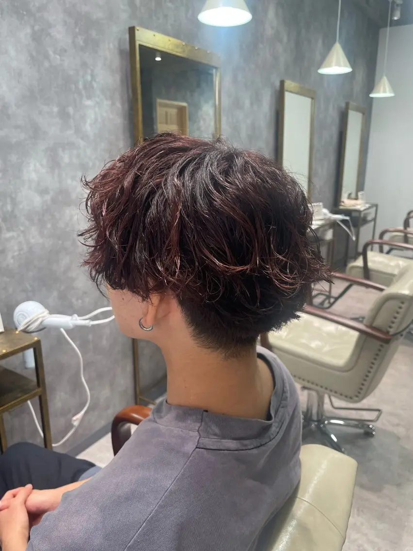 カラー パーマ メンズ メンズパーマ レッドカラー 艶感暖色カラー /ボブ/瀬戸山舞のヘアスタイル