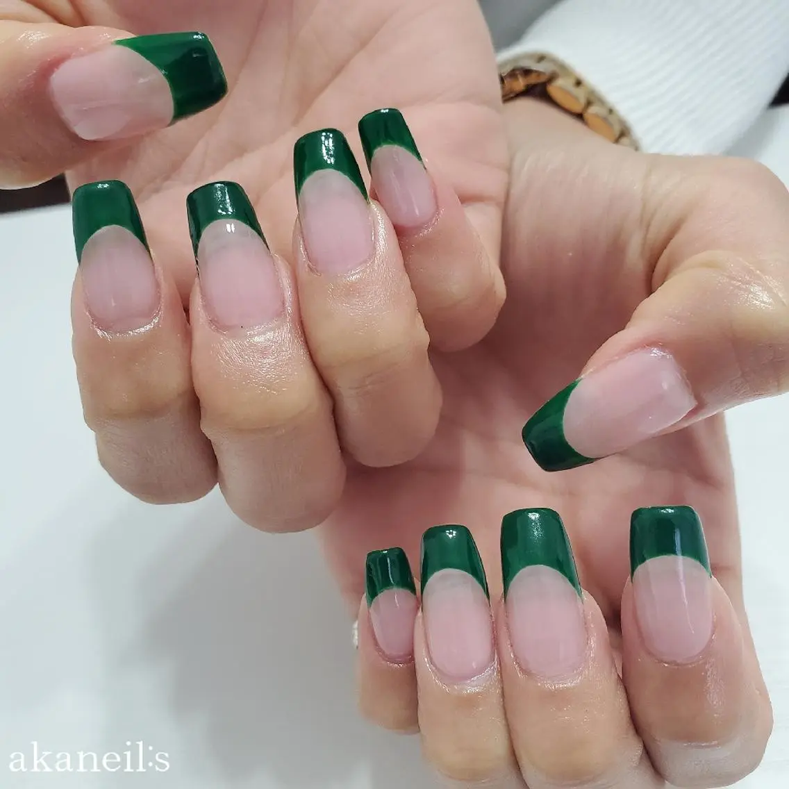 ネイル フレンチネイル グリーン 【akaneils】 アカネのネイルデザイン