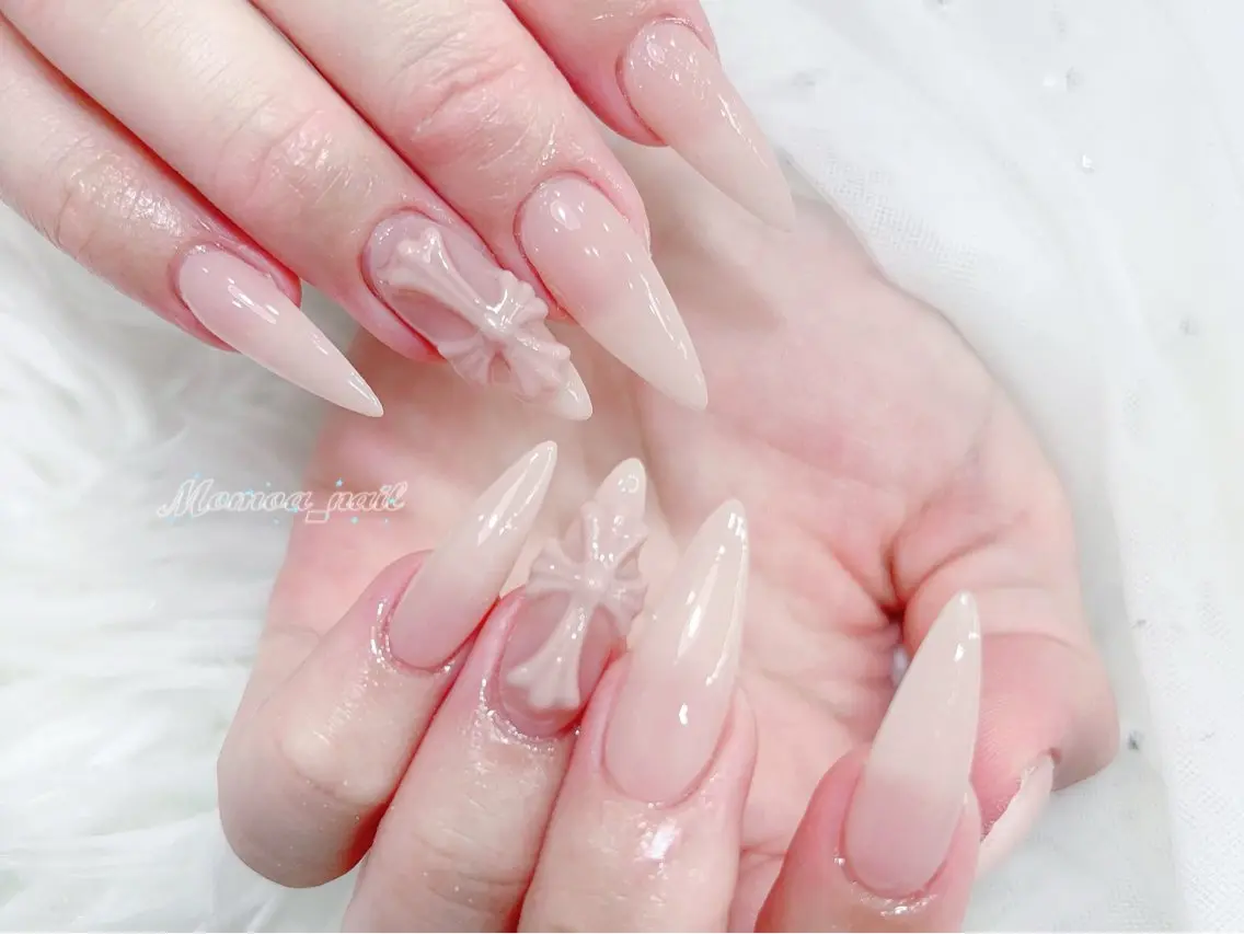 ネイル 成人式 大理石ネイル(マーブル) リボン 夏ネイル ネイルチップ ハンドネイル MoMoA Nail ネイル長さ出し専門店のネイルデザイン