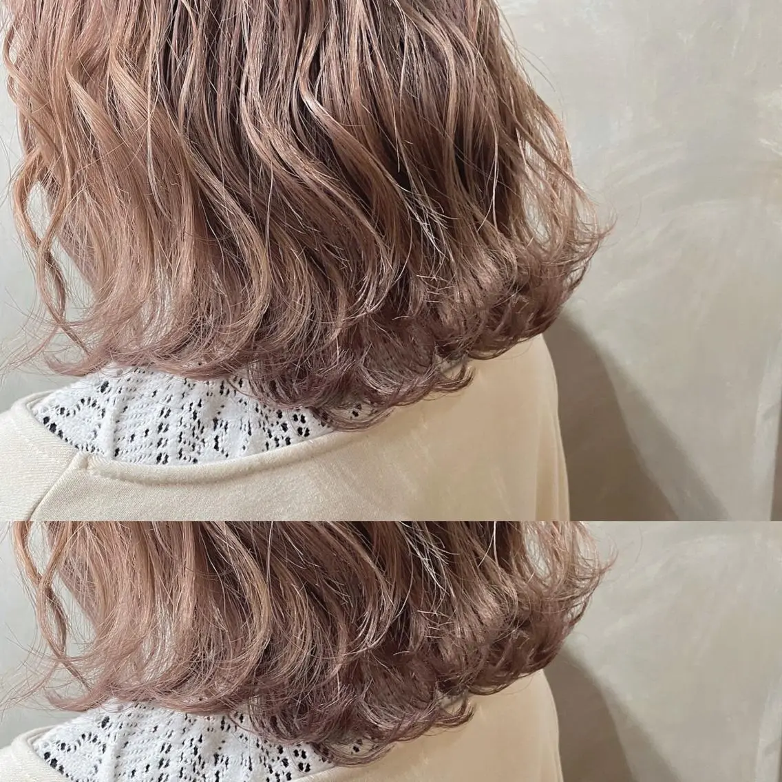 ミディアム カラー ベージュカラー ブリーチ ピンクカラー ピンクベージュ CLUTCH天王寺 西藤遥河のヘアスタイル