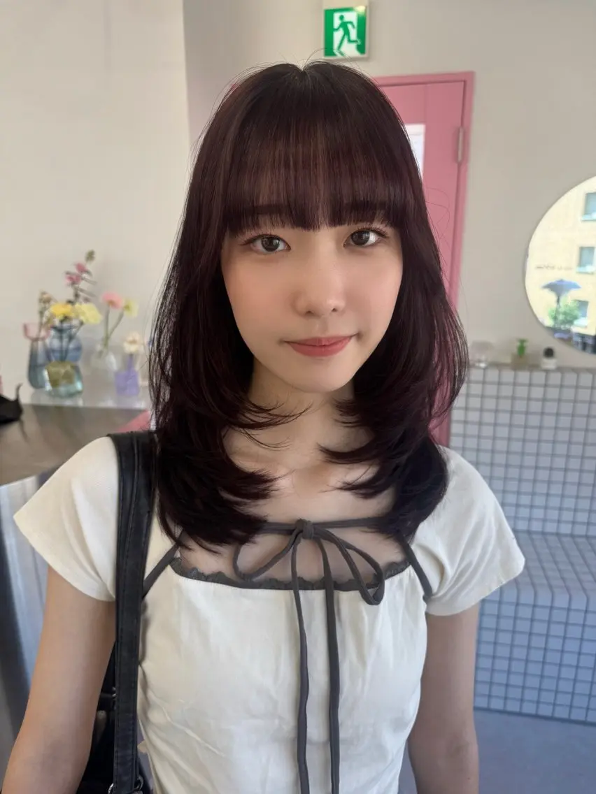 ミディアム ピンクラベンダー レイヤーカット カット ヘアカラー トリートメント 暖色カラー/ピンク カラー/saraのヘアスタイル