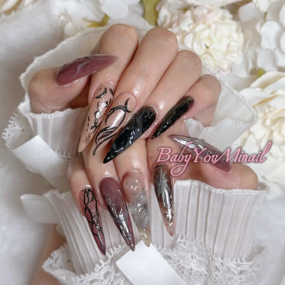 ネイル オーロラネイル チークネイル 成人式 フットネイル フレンチネイル ハンドネイル BabyYouMi nailのネイルデザイン