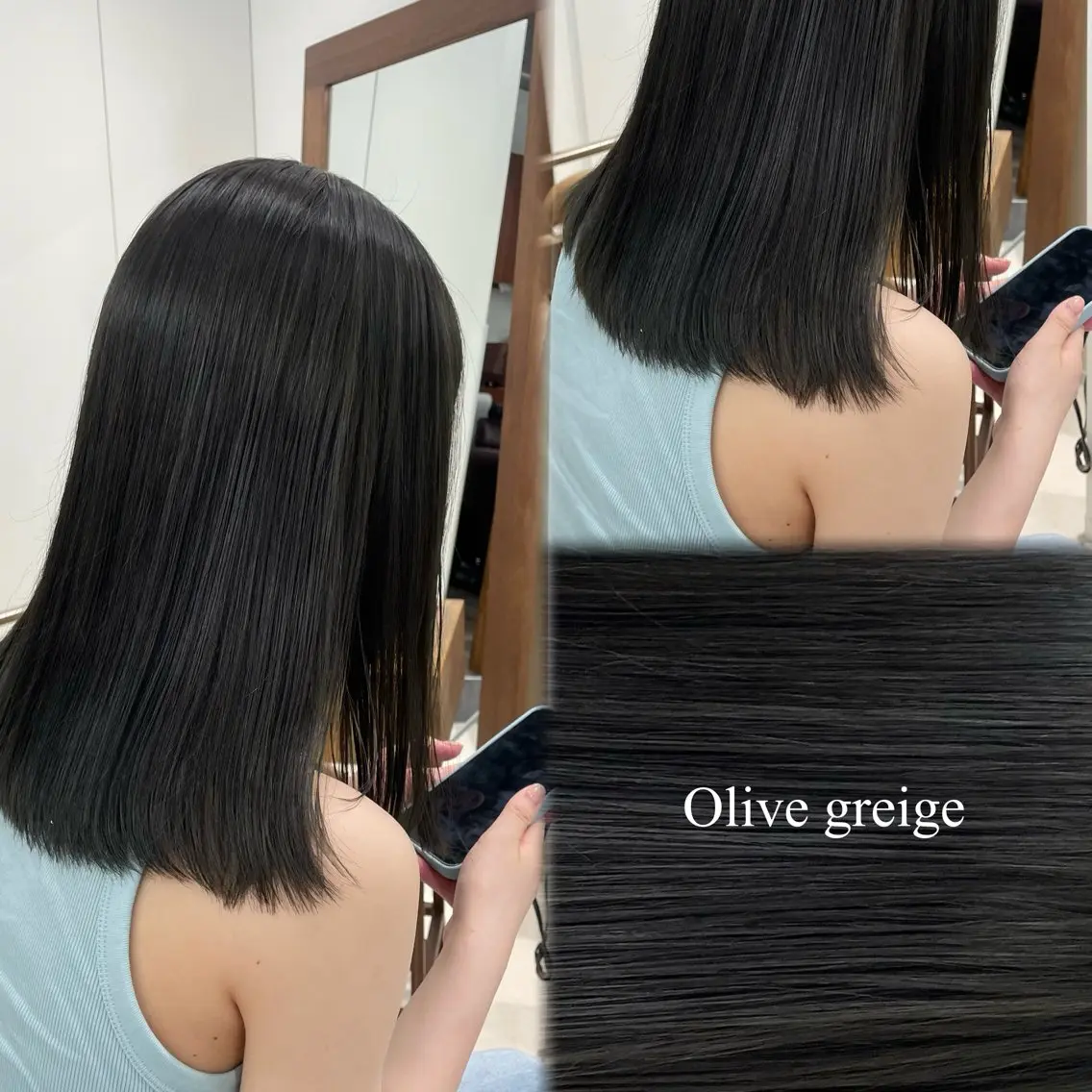 セミロング カラー ベージュカラー オリーブベージュ 垢抜け小顔レイヤー オリーブ/スミレのヘアスタイル