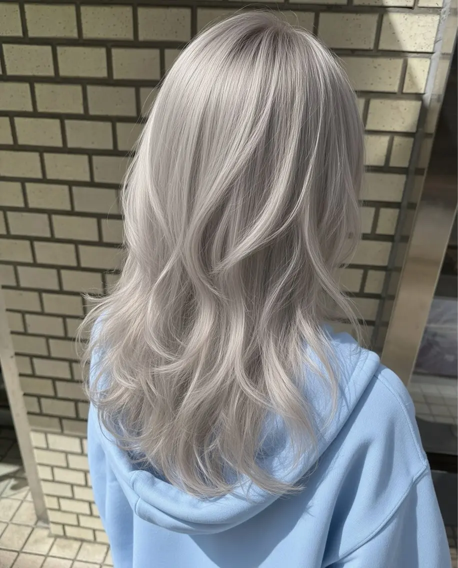 セミロング カラー パーマ ヘアアレンジ グレージュ シルバー ハッシュカット 髪質改善 レイヤーカット ハイトーン特化🤍 浦住のヘアスタイル