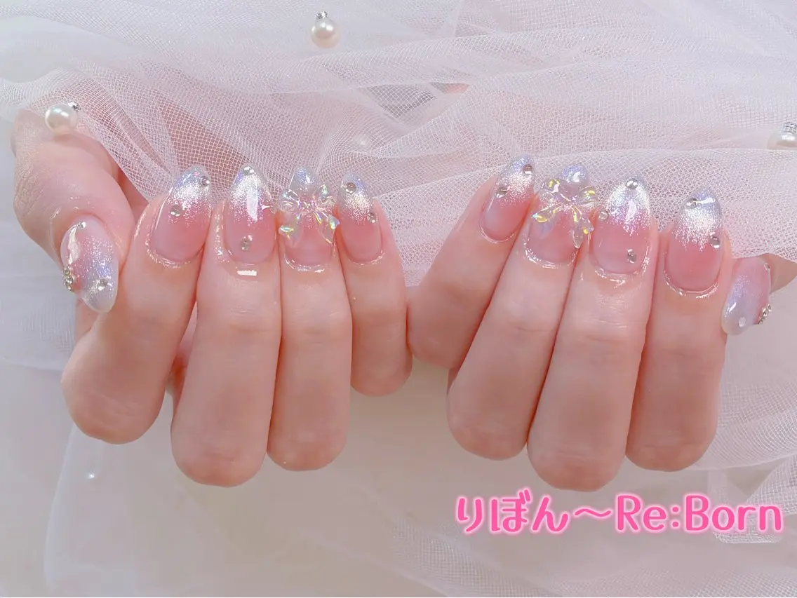 ミディアム 入学式 卒業式のヘアスタイル 韓国風ヘア ハンドネイル りぼん Re:Bonrのネイルデザイン