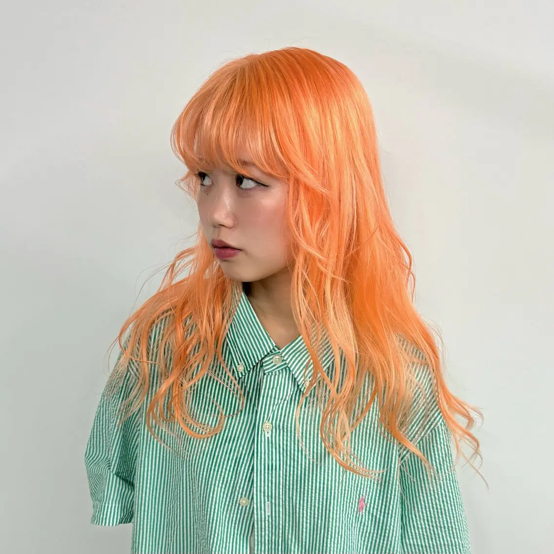 カラー ブリーチ ブロンド ハイトーンカラー オレンジ ホワイトブロンド エクステモデル募集 💗大阪梅田/川上のヘアスタイル