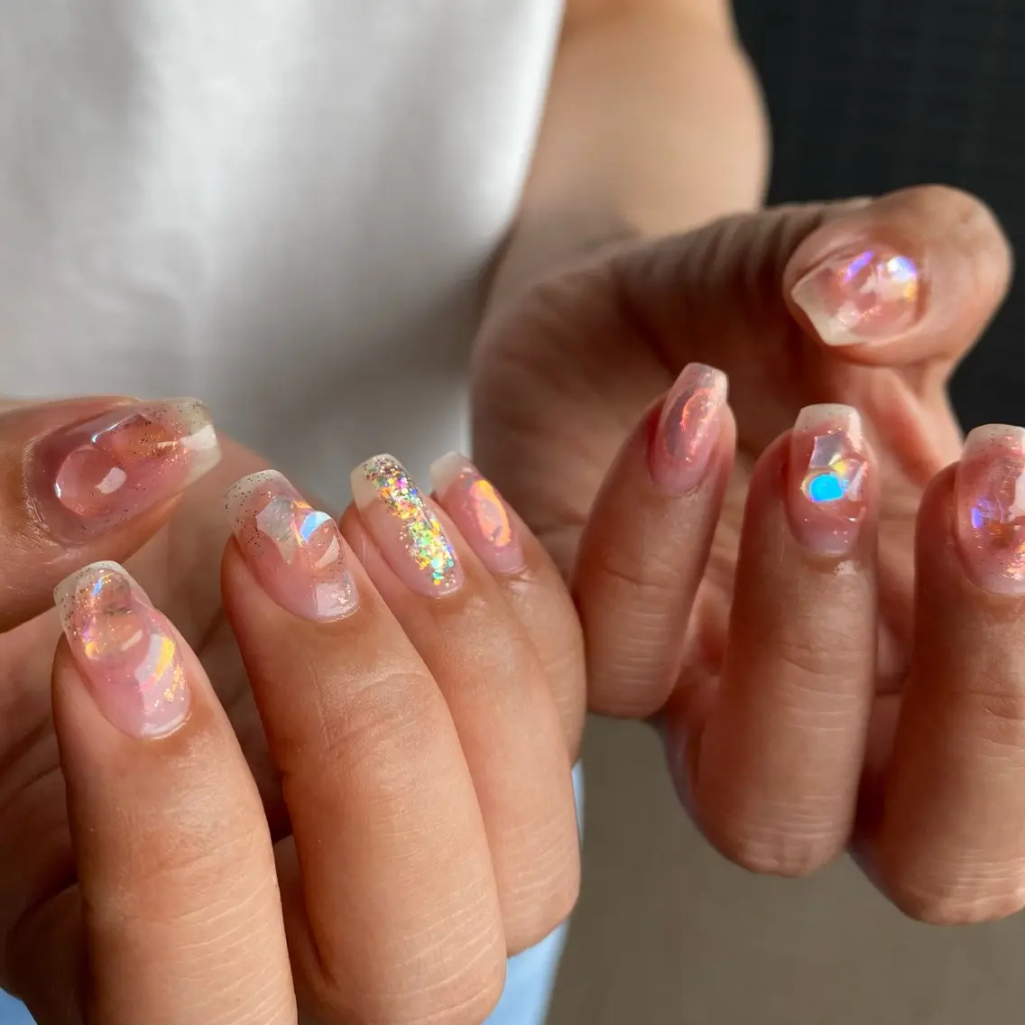 ネイル チークネイル 氷ネイル・うるうるネイル ミラーネイル ニュアンスネイル ピンク amuse ニュアンス/個性派のネイルデザイン
