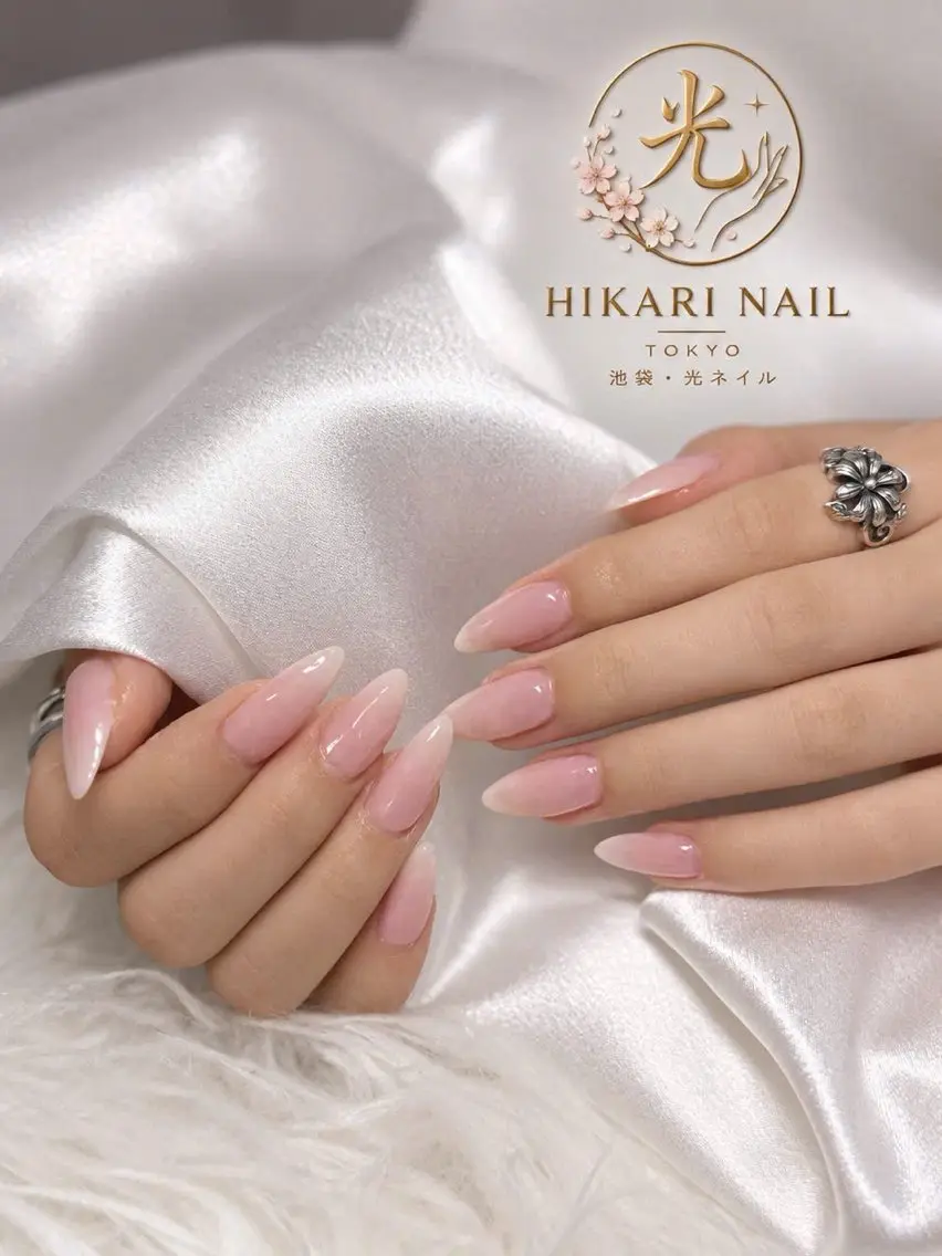 ネイル チークネイル 長さ出し フレンチネイル ガーリー ハート ハンドネイル HikariNail Ikebukuroのネイルデザイン