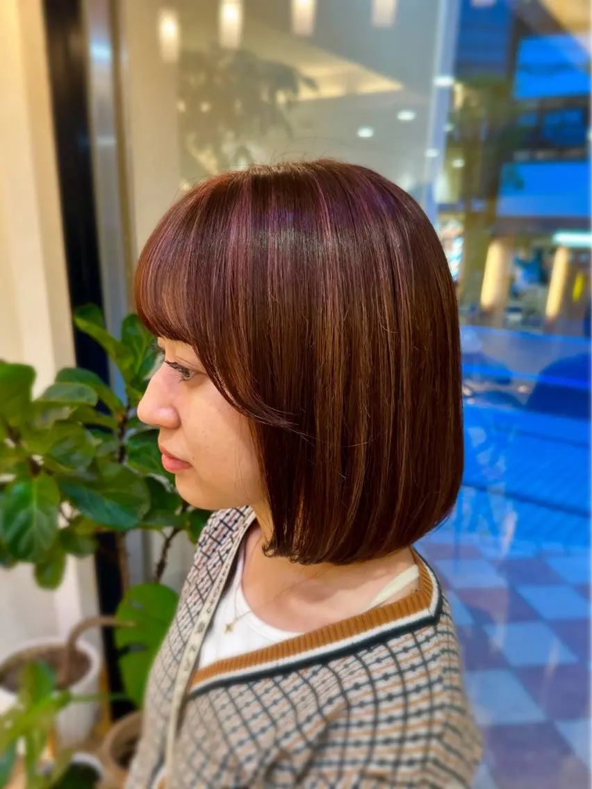 ミディアム カラー ハイライトカラー ピンクカラー ボブ ハイライト カット ヘアカラー 小顔レイヤー💗 木村実樹のヘアスタイル