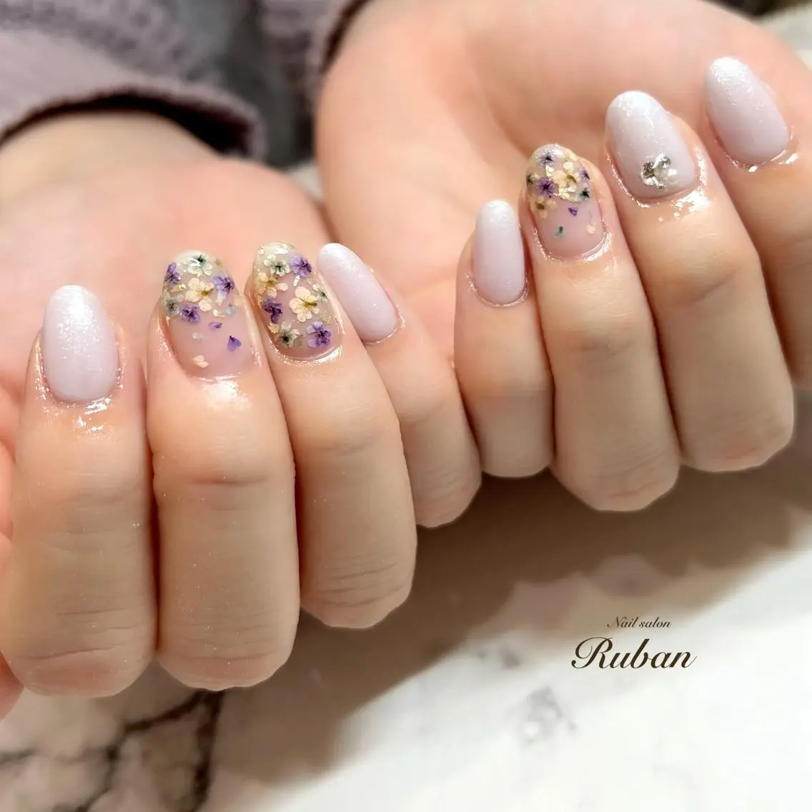 ネイル フラワーネイル パープル Nail salon Rubanのネイルデザイン