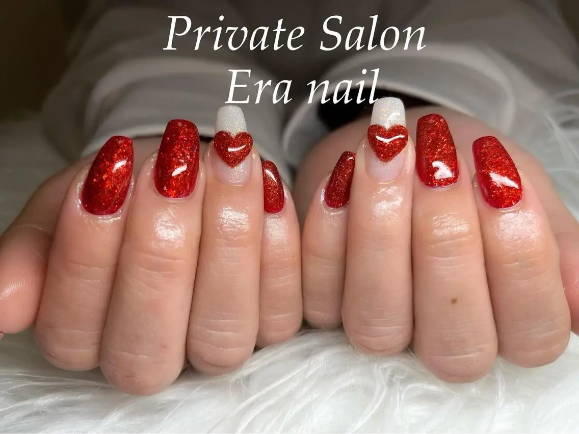 ネイル ハート ラメ(グリッター) ワンカラーネイル ハンドネイル Era nailのネイルデザイン