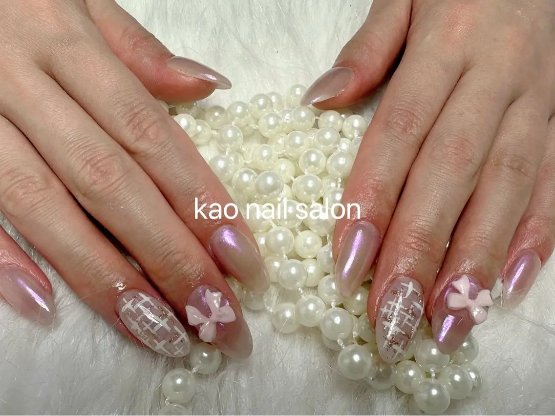 ネイル チークネイル 長さ出し フレンチネイル ジェルネイル ガラスフレンチ ハンドネイル kao nail マグネット/長さだしのネイルデザイン