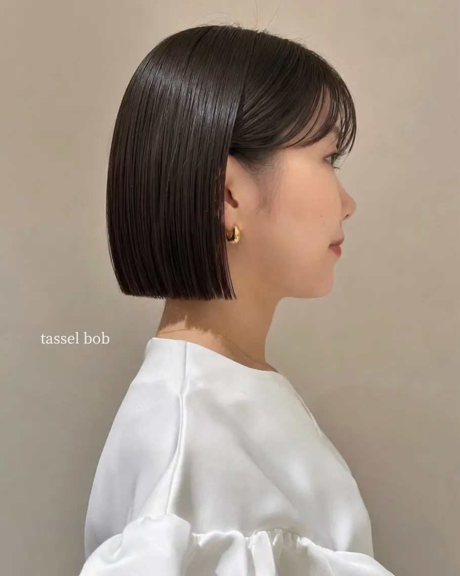 ショート 切りっぱなしボブ ボブ 縮毛矯正 タッセルボブ🇰🇷 🇯🇵DAIKIのヘアスタイル