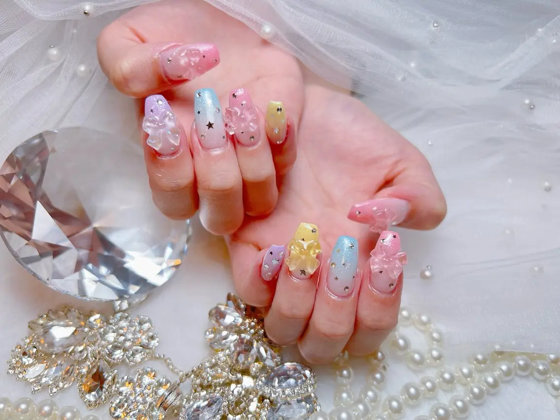 ネイル アートネイル オーロラネイル チークネイル 長さ出し フットネイル Miya _nailのネイルデザイン