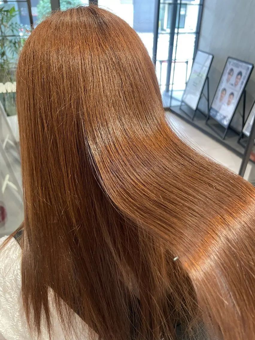 ロング カラー ブラウンカラー オレンジ オレンジブラウン ヘアカラー ヘアセット Lee京橋/ shomaのヘアスタイル